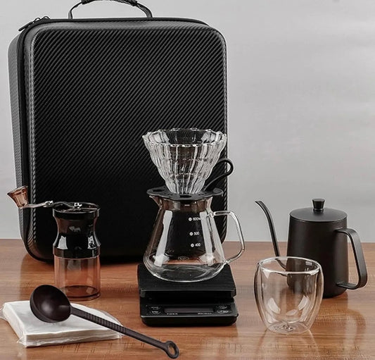 Kit Cafetero Manual 9 Piezas Portatil Para Camping y Viajes color Negro