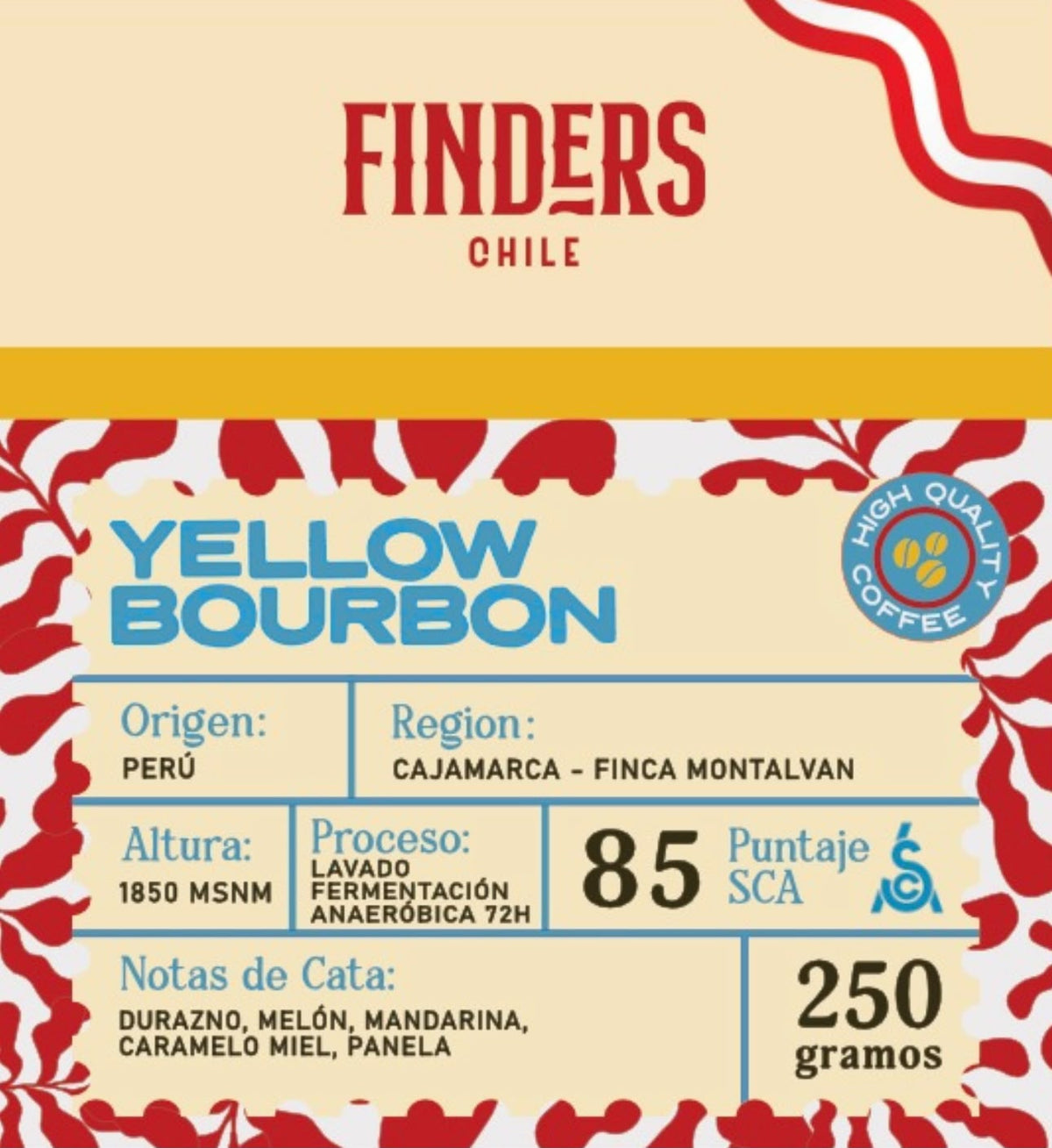 Perú · Cajamarca · Jaén - Variedad - Yellow Bourbon - Finca: Montalvan - Altura: 1.850 msnm - Proceso: Lavado